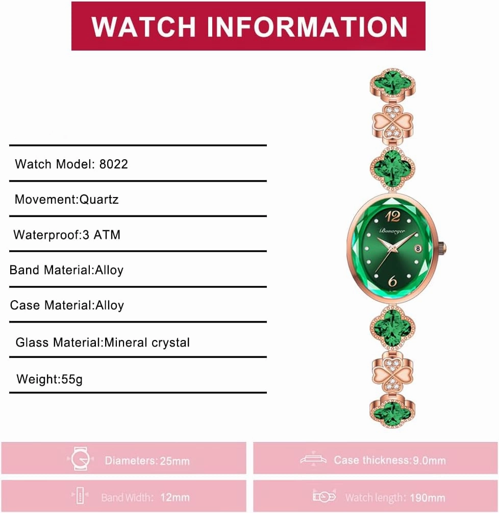 Gosasa Stylish Women's Bracelet Petal Oval Quartz Watch Luxury Elegant Dress Four-Leaf Clover Waterproof Ladies Diamond Wristwatch with Date