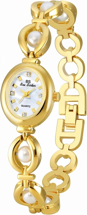 Gosasa Vintage Pearl Bracelet Watch for Women Elegant Small Oval Dial Jewelry Wristwatch Waterproof Dainty Gold Ladies Gift Watch for Mom Wife