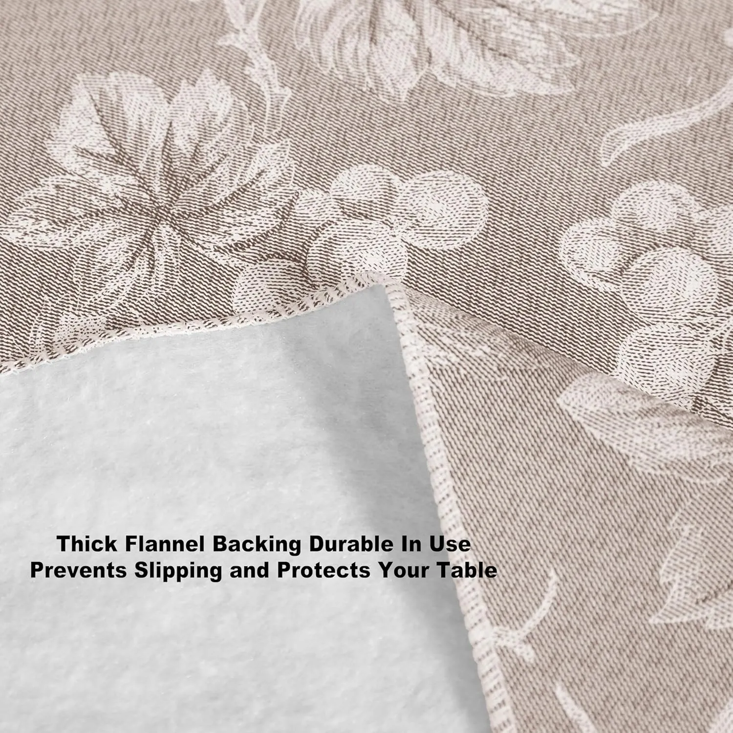 Grapevines Taupe Contemporary Grape Print Heavy 4 Gauge Vinyl Flannel Backed Tablecloth, Indoor/Outdoor Wipe Clean Tablecloth with Flannel Backing, 60 Inch x 84 Inch Oval, Taupe