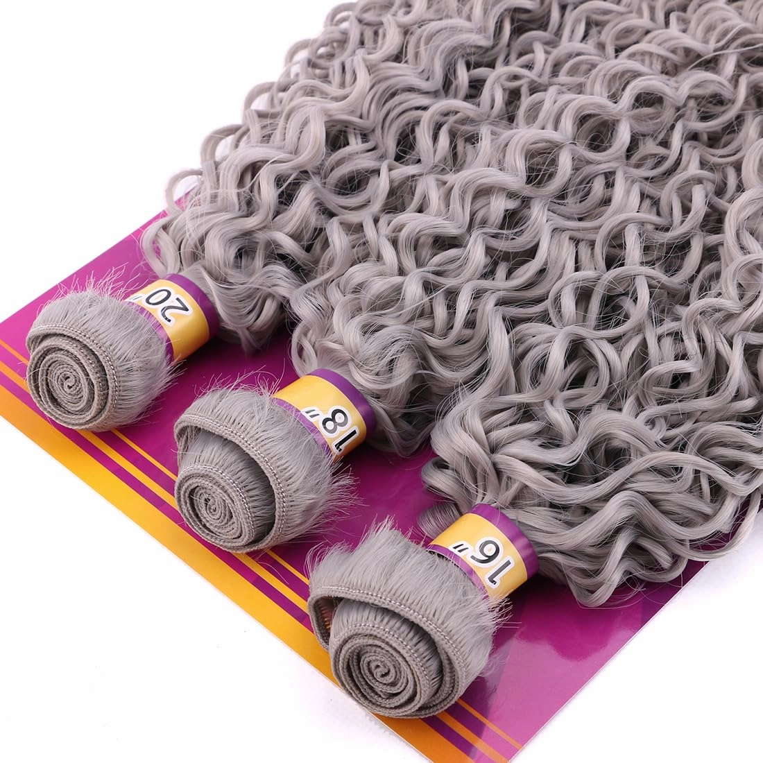 Gray Kinky Curly Hair Bundles 16 18 20 Inches 3 Pieces One Pack Quick Weave Hair Bundles Soft Curly Synthetic Hair Extensions for Women(Color Grey)
