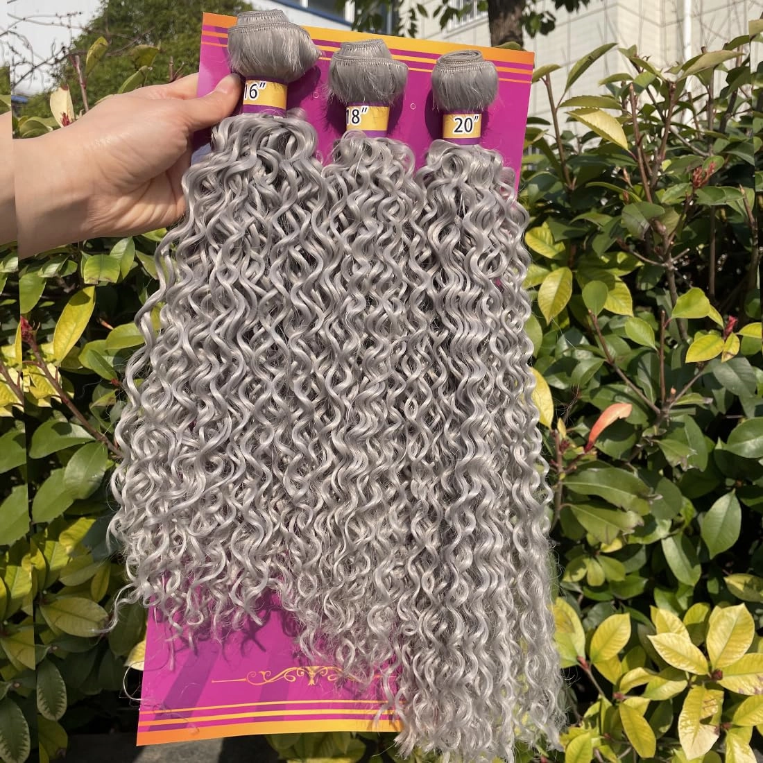 Gray Kinky Curly Hair Bundles 16 18 20 Inches 3 Pieces One Pack Quick Weave Hair Bundles Soft Curly Synthetic Hair Extensions for Women(Color Grey)