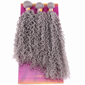 Gray Kinky Curly Hair Bundles 16 18 20 Inches 3 Pieces One Pack Quick Weave Hair Bundles Soft Curly Synthetic Hair Extensions for Women(Color Grey)