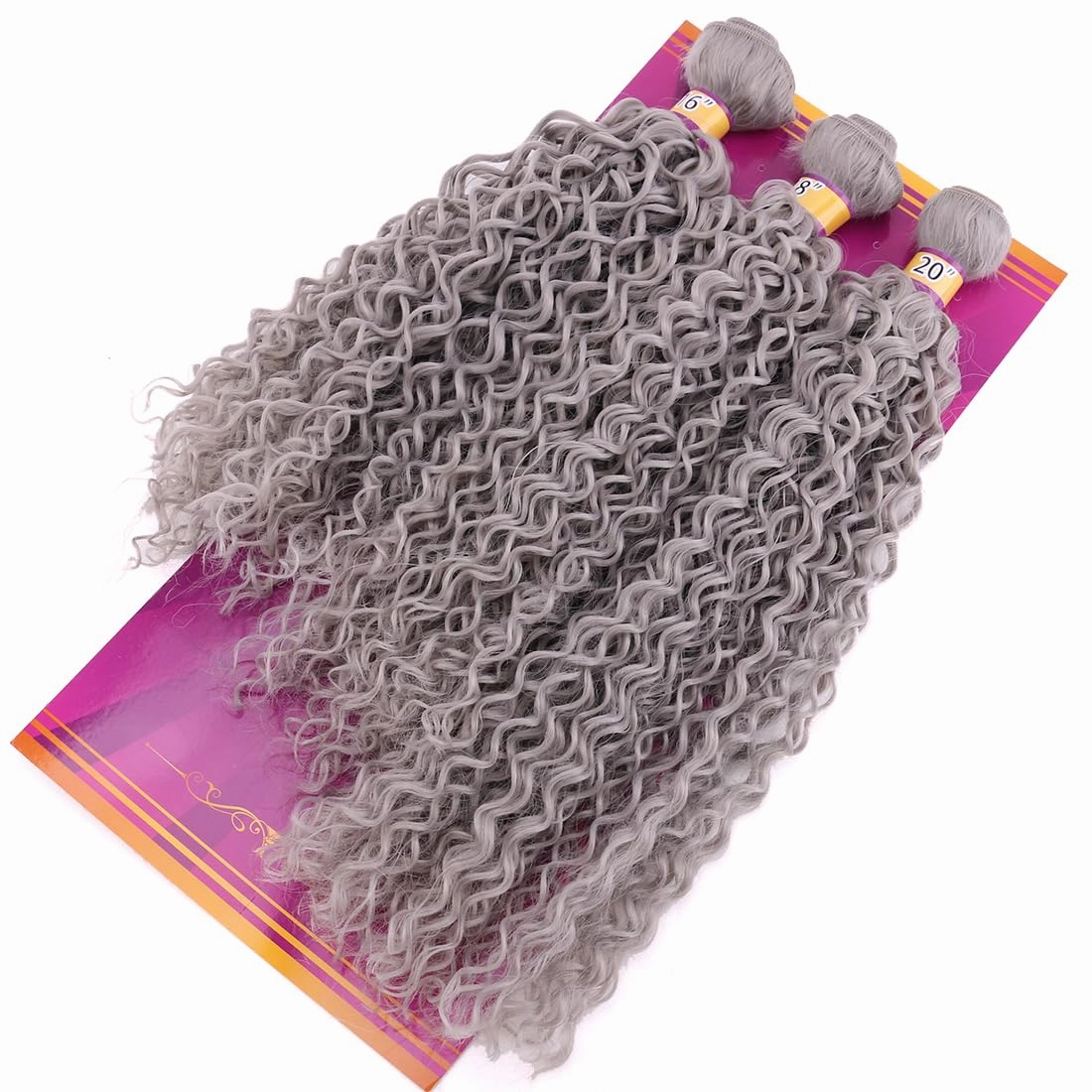Gray Kinky Curly Hair Bundles 16 18 20 Inches 3 Pieces One Pack Quick Weave Hair Bundles Soft Curly Synthetic Hair Extensions for Women(Color Grey)