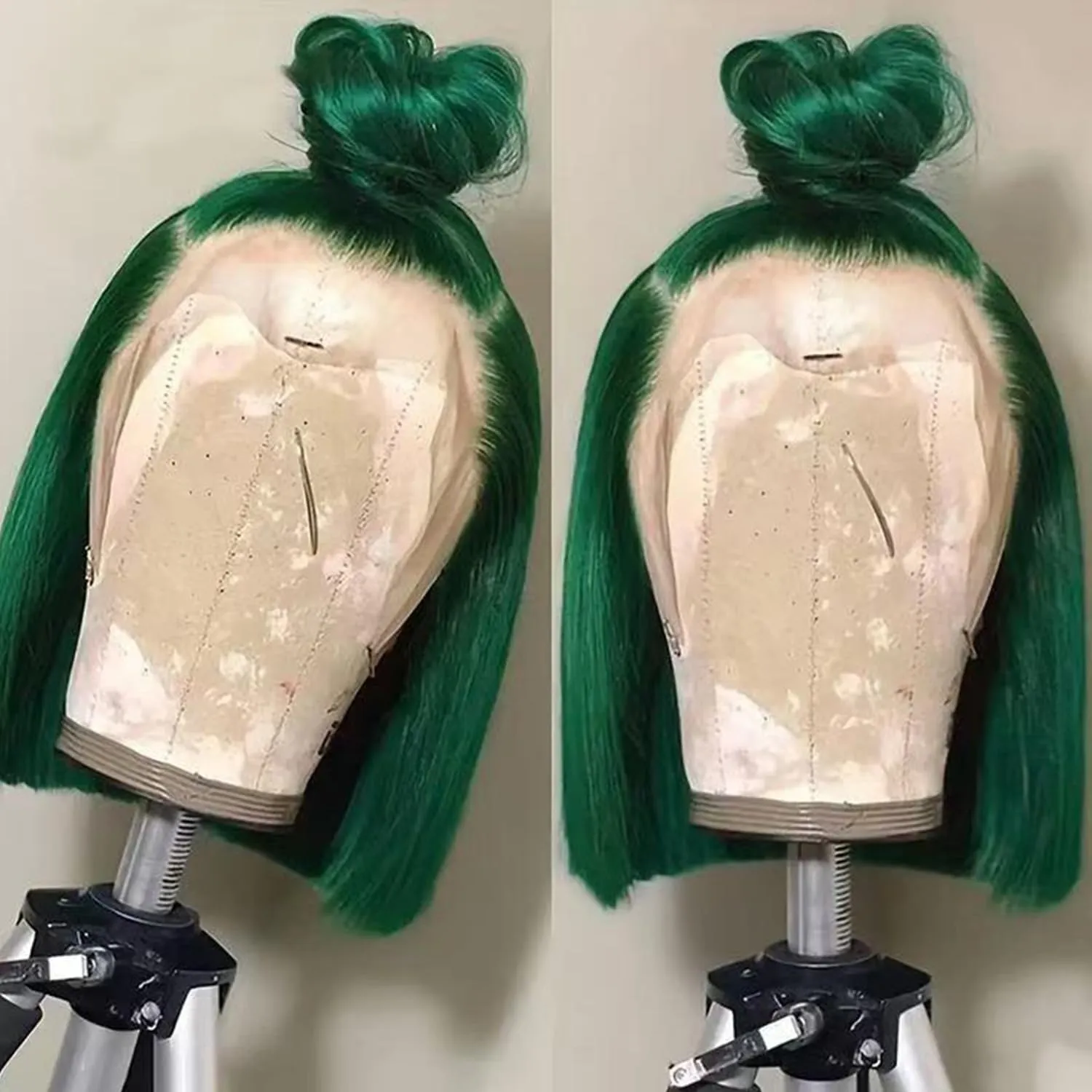 Green Human Hair Lace Front Bob Wigs 13x4 Transparent Lace Brazilian Virgin Human Hair Lace Front Wigs for Women 180% Density Natural Hairline with Baby Hair(10 Green)