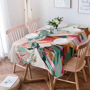 Green Orange Tablecloth Waterproof for Round/Rectangle/Oval/Square Tablecloth 52x70 in Table Cloth Cover for Fall Baby Shower Christmas Wedding Party,Abstract Mountains Range Modern Painted Art