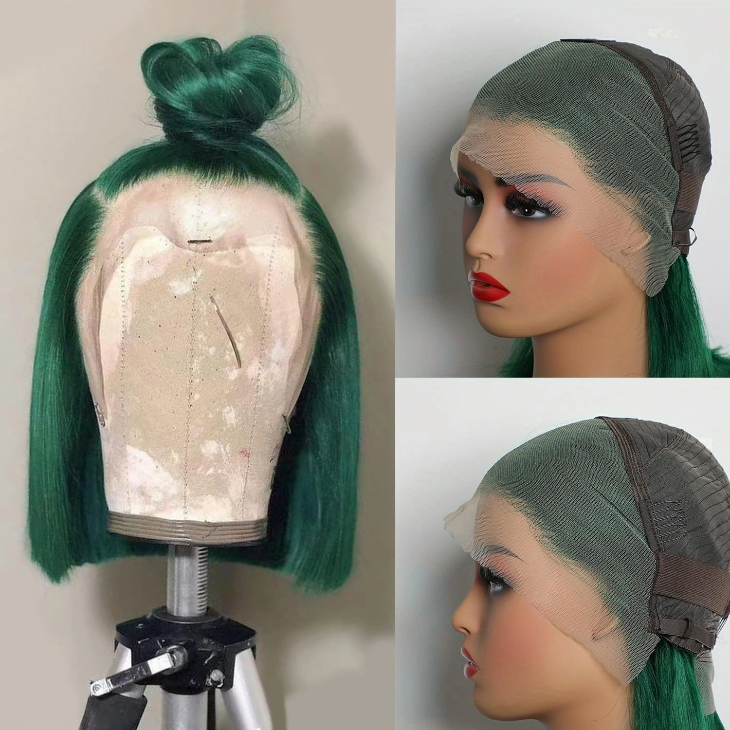 Green Bob Wig Human Hair Lace Front Wigs 13x4 Transparent Lace Short Bob Brazilian Virgin Human Hair Wigs for Women 180% Density Natural Hairline with Baby Hair(12 Green)