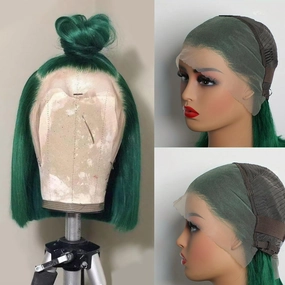 Green Bob Wig Human Hair Lace Front Wigs 13x4 Transparent Lace Short Bob Brazilian Virgin Human Hair Wigs for Women 180% Density Natural Hairline with Baby Hair(12 Green)
