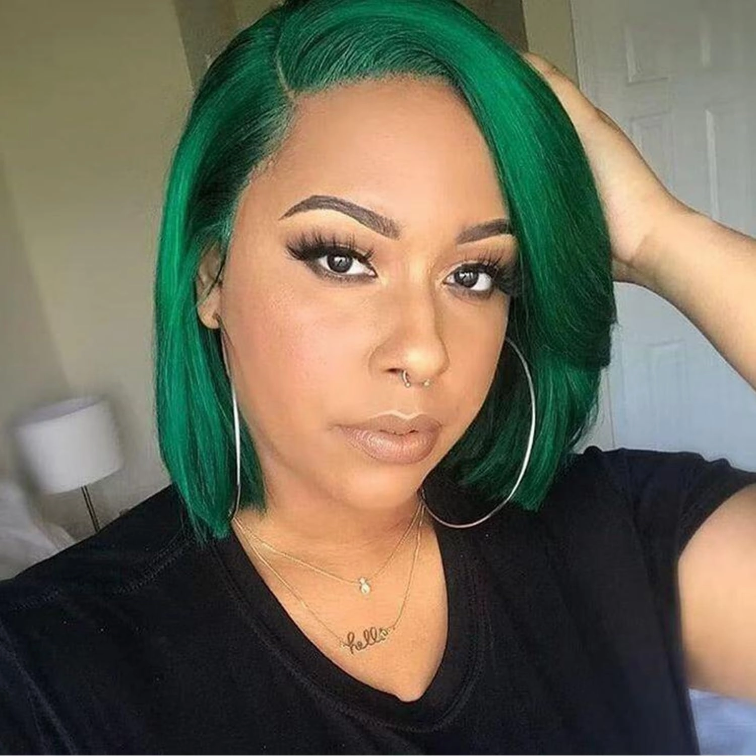 Green Bob Wig Human Hair Lace Front Wigs 13x4 Transparent Lace Short Bob Brazilian Virgin Human Hair Wigs for Women 180% Density Natural Hairline with Baby Hair(12 Green)