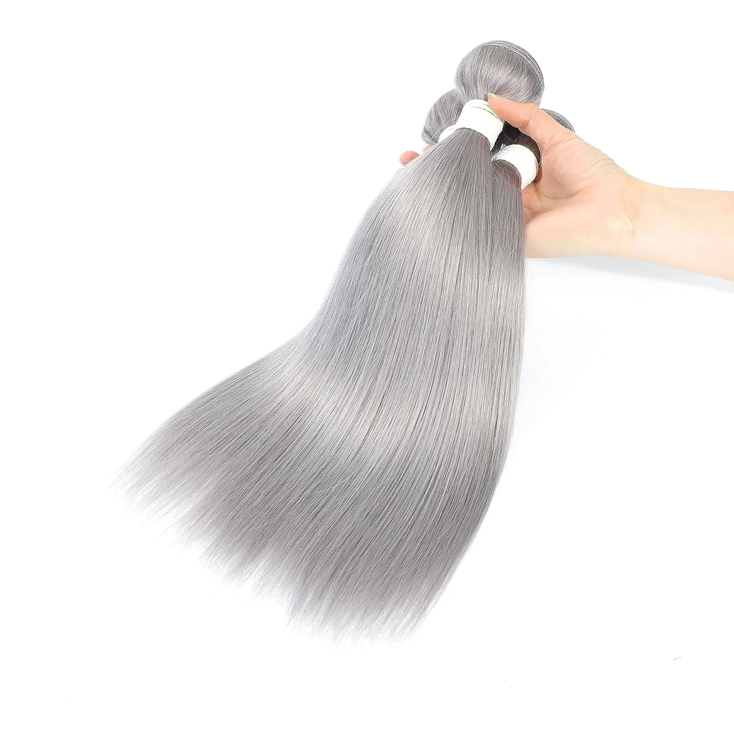 Grey Human Hair Bundles 14inch 1PC 100% Brazilian Straight Human Hair Weave Extension Double Weft Silver Grey Hair Bundles For Women