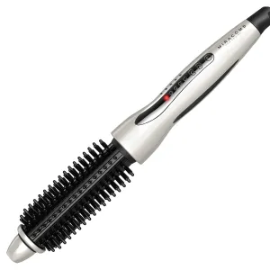 Hair Curler Straightening Brush - Ceramic Tourmaline Flat Curling Iron - Cool Touch Round Brush PRO Multi Styler with 5 Heat Adjustments, 1 Inch Barrel, White (Enhanced)