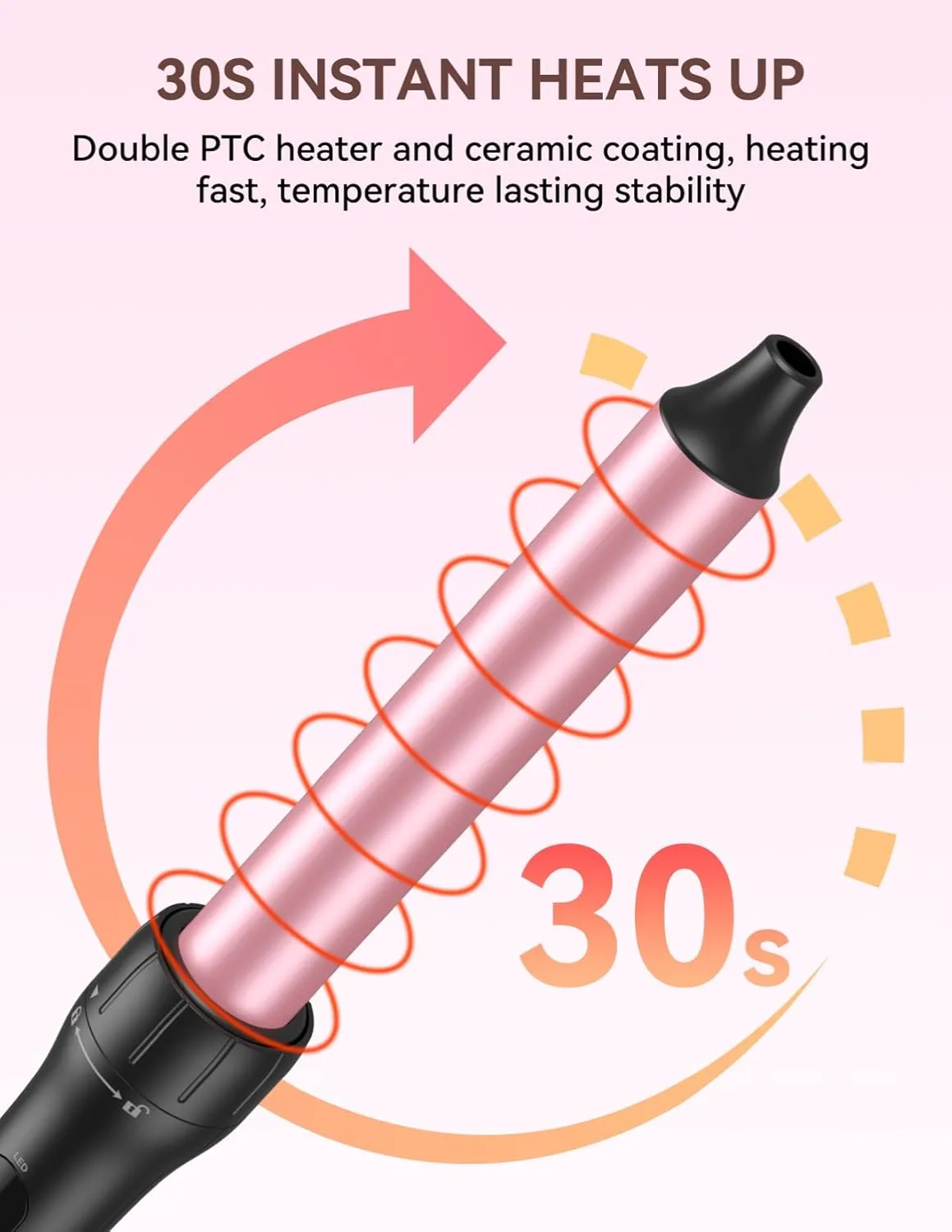Hair Curling Wand Iron 1-Inch: LANDOT Clip Free Hair Curler - Professional Detachable Curling Wand for Natural Curls - Includes Heat Resistant Silicone Mat & Glove