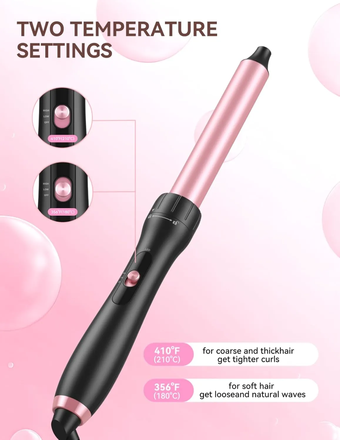 Hair Curling Wand Iron 1-Inch: LANDOT Clip Free Hair Curler - Professional Detachable Curling Wand for Natural Curls - Includes Heat Resistant Silicone Mat & Glove