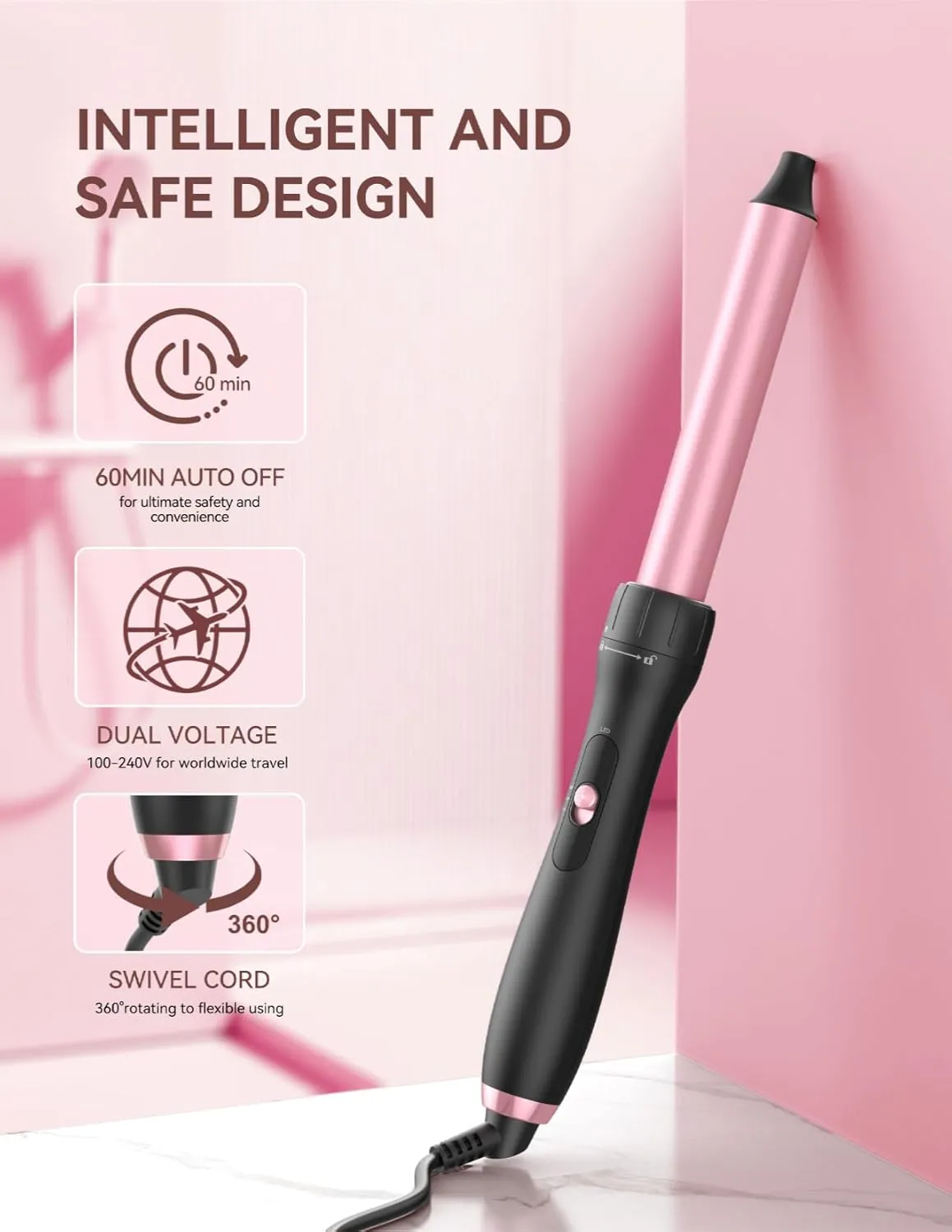 Hair Curling Wand Iron 1-Inch: LANDOT Clip Free Hair Curler - Professional Detachable Curling Wand for Natural Curls - Includes Heat Resistant Silicone Mat & Glove