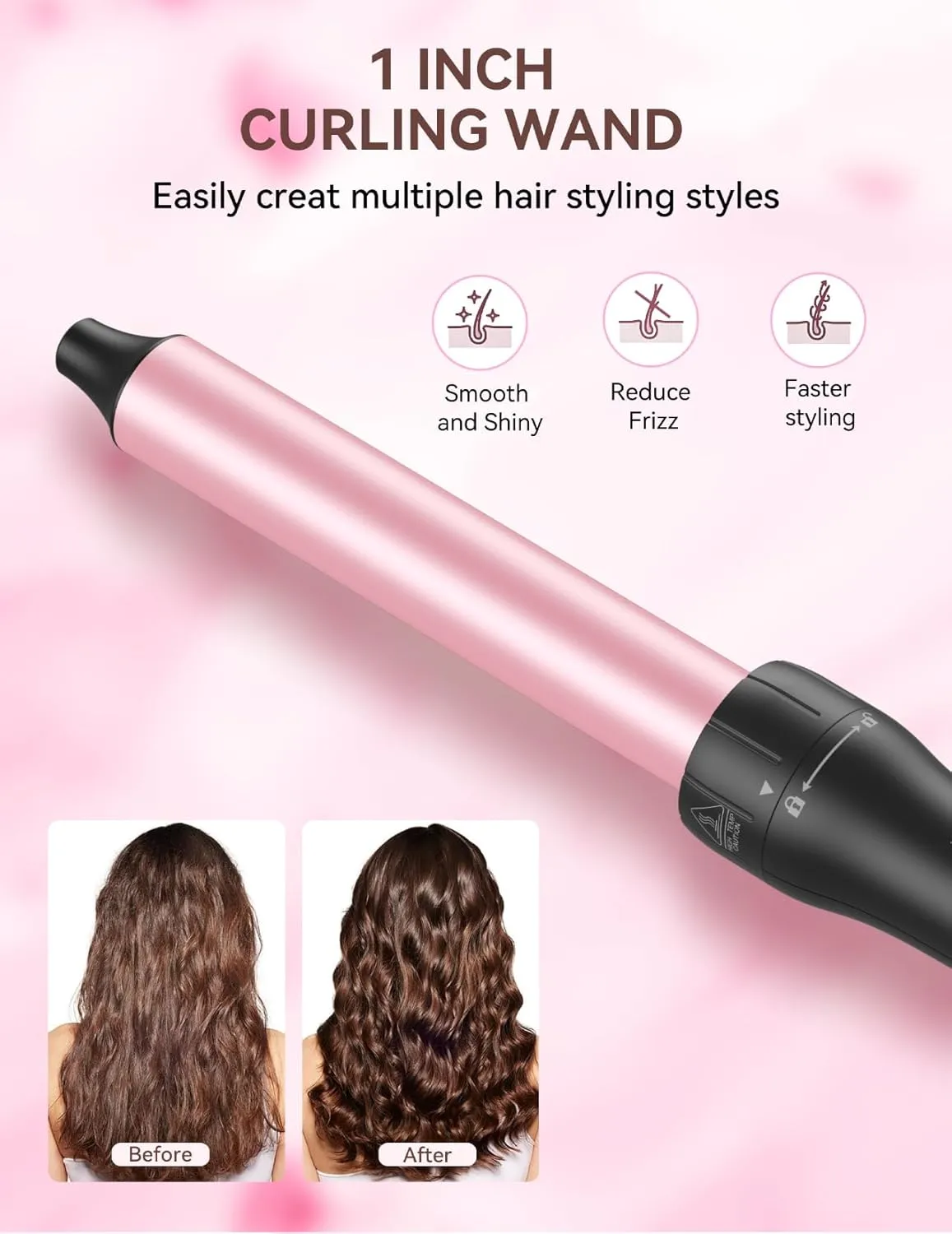 Hair Curling Wand Iron 1-Inch: LANDOT Clip Free Hair Curler - Professional Detachable Curling Wand for Natural Curls - Includes Heat Resistant Silicone Mat & Glove