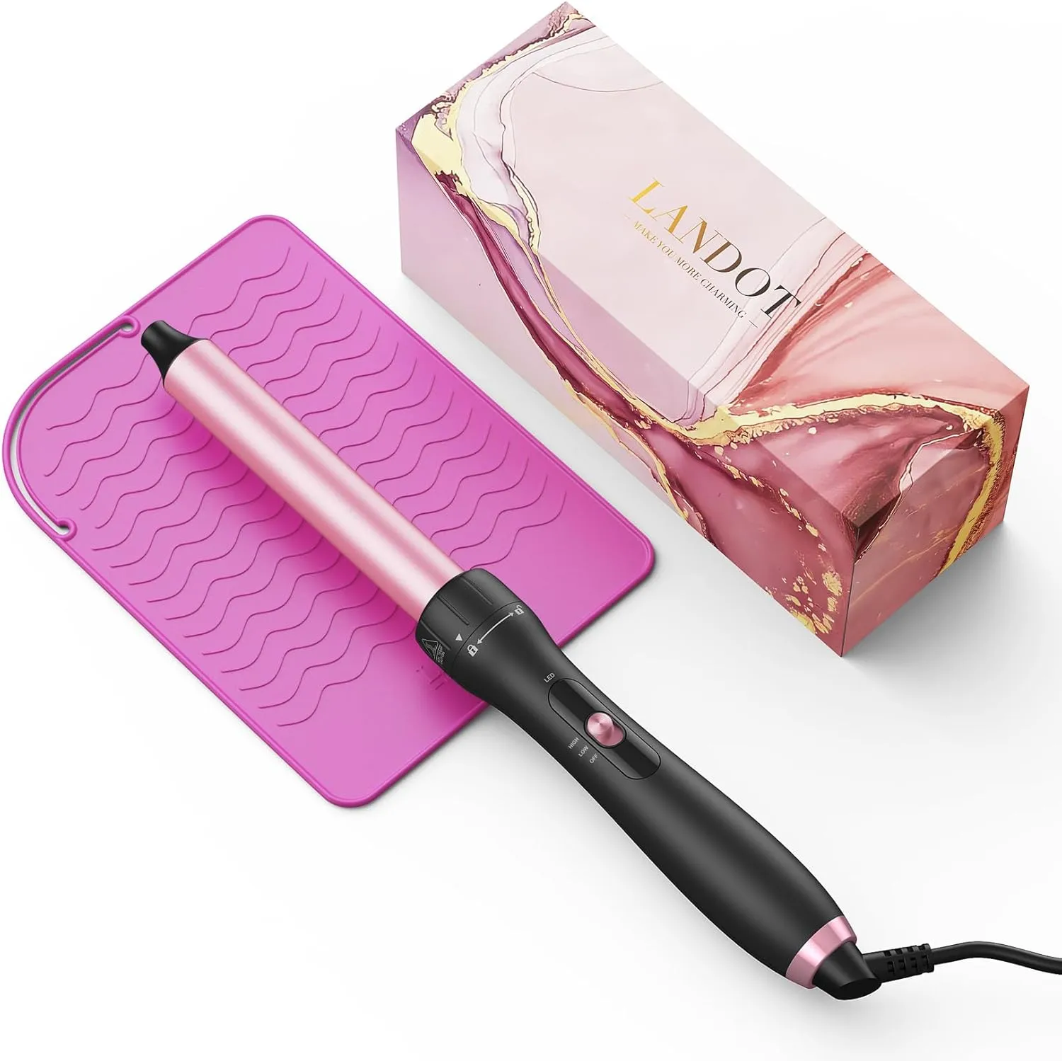 Hair Curling Wand Iron 1-Inch: LANDOT Clip Free Hair Curler - Professional Detachable Curling Wand for Natural Curls - Includes Heat Resistant Silicone Mat & Glove