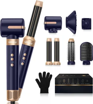 Hair Dryer Brush 7 in 1，110000 RPM Hot Air Brush Hair Styler for Curly Straight & Twisted Hair Professional Ionic Brush Blow Dryer for Salon-Quality Styling, Blue