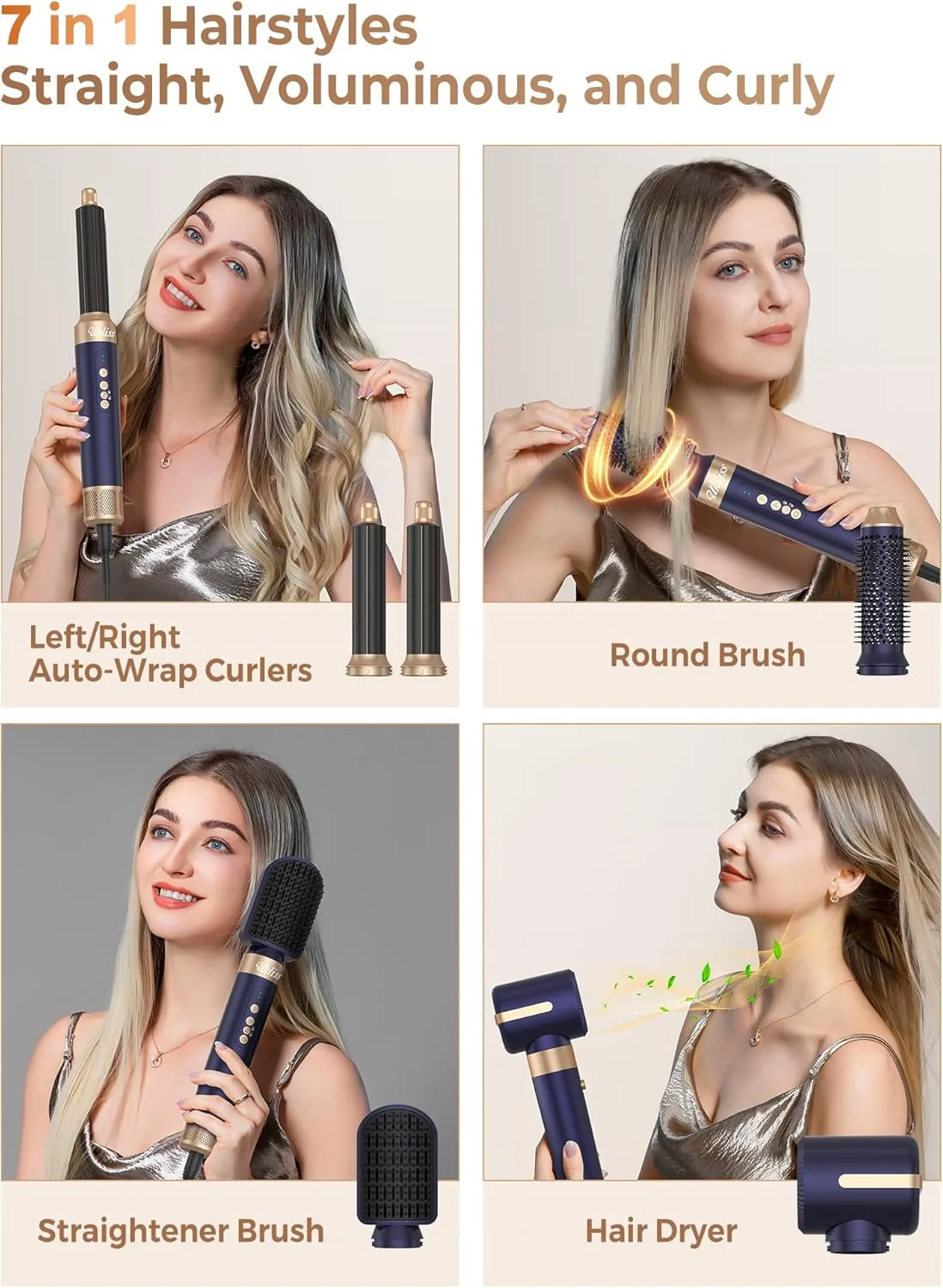 Hair Dryer Brush 7 in 1，110000 RPM Hot Air Brush Hair Styler for Curly Straight & Twisted Hair Professional Ionic Brush Blow Dryer for Salon-Quality Styling, Blue