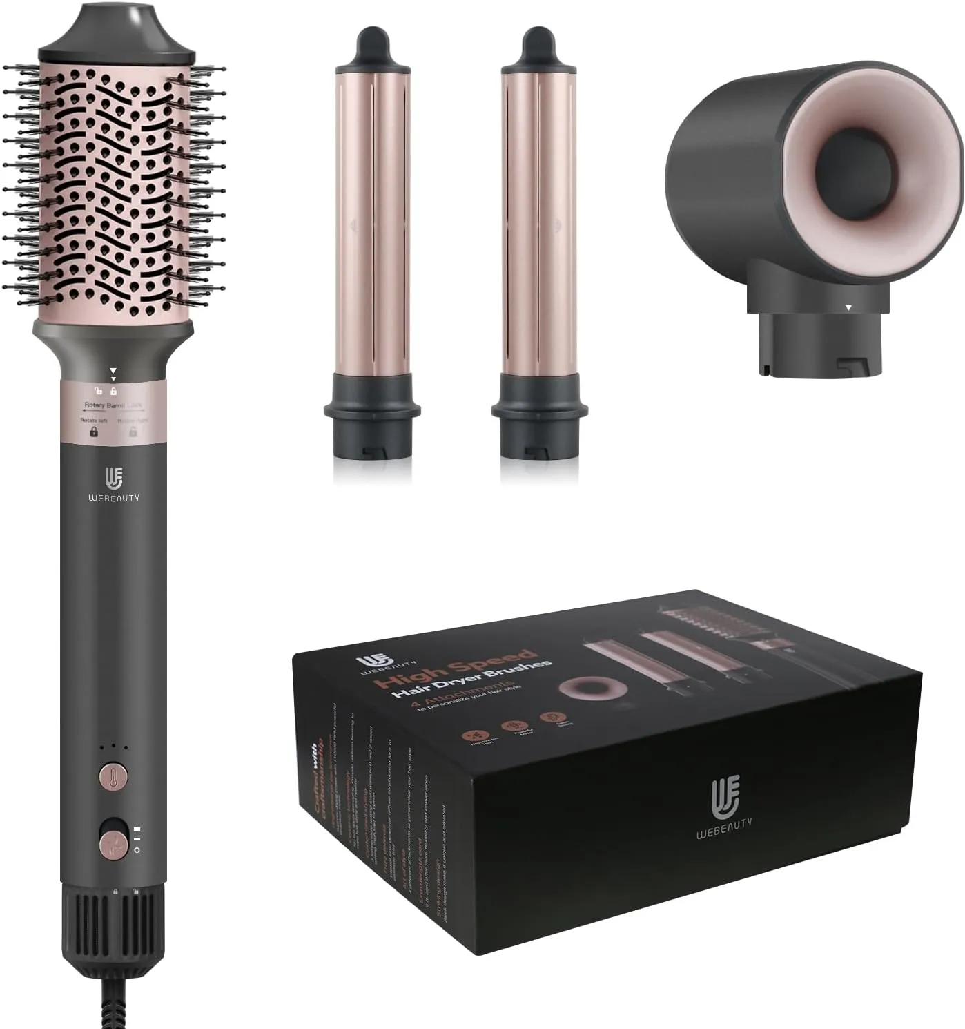 Hair Dryer Brush Hot Air Styler| 4 in 1 Professional Blow Dryers Hair Styling Tool Set with 1 1/4 Inch Auto Air Curling Wand Wrap Hair Curler, Negative Ionic for Fast Drying Curling Volumizing