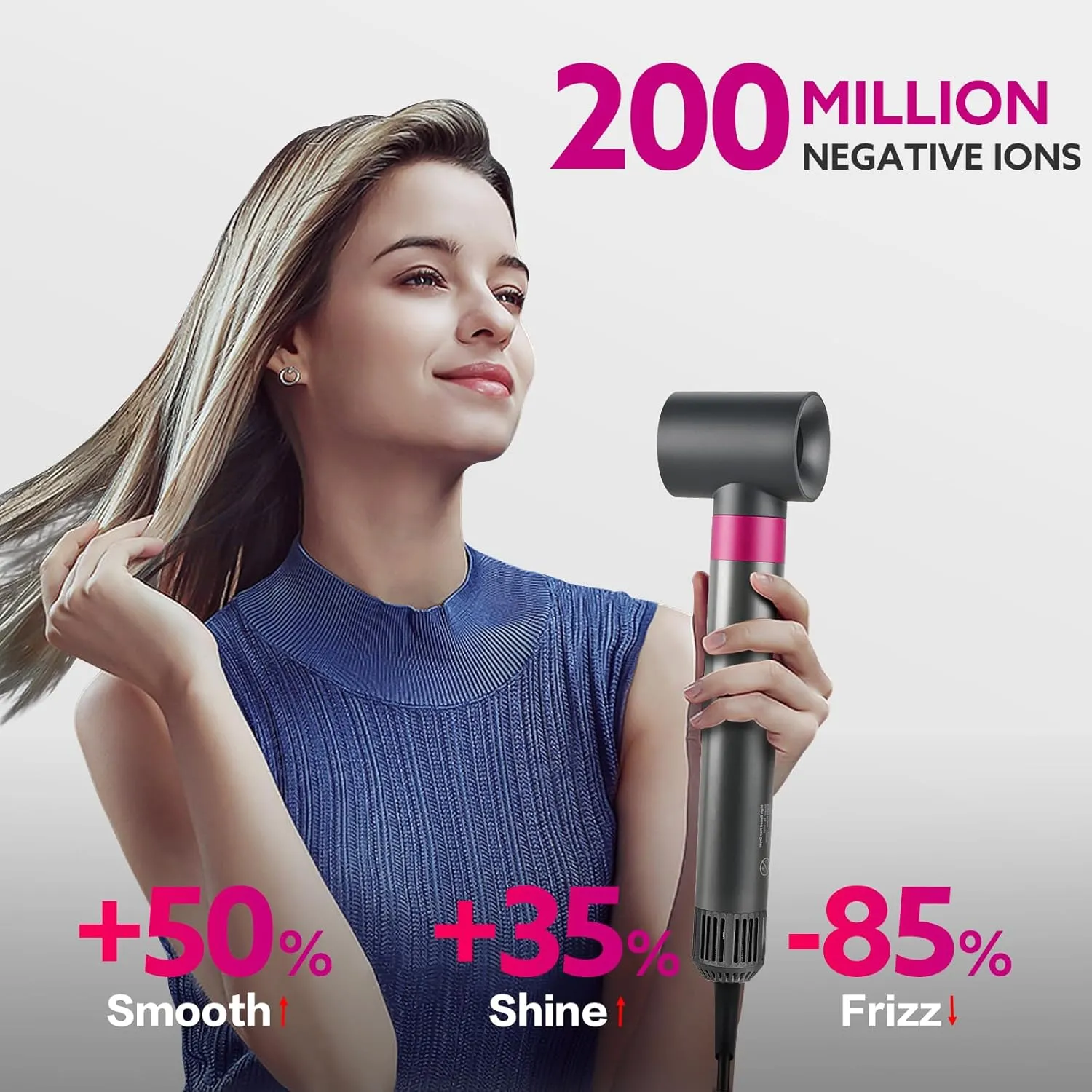 Hair Dryer Brush, webeauty 5 in 1 One Step Professional Hot Air Brush Set for Fast Drying, Curling Drying, Straightening Combing, Hair Styler [Ceramic Coating] [Negative Ion] 110000 RPM (Grey Red)