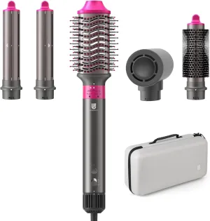 Hair Dryer Brush, webeauty 5 in 1 One Step Professional Hot Air Brush Set for Fast Drying, Curling Drying, Straightening Combing, Hair Styler [Ceramic Coating] [Negative Ion] 110000 RPM (Grey Red)
