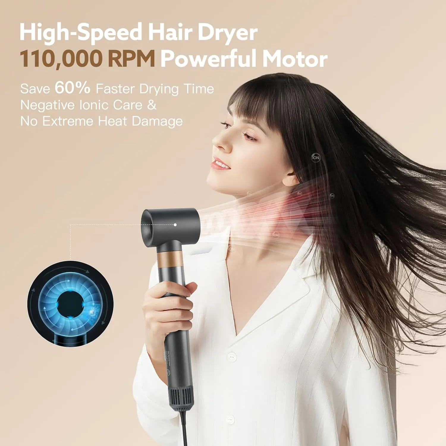 Hair Dryer Brush, webeauty 5 in 1 Professional Hot Air Styling, High-Speed Negative Ionic Hair Dryer Fast Drying, Multi Hair Styler with Air Curling Iron, Volumizing, Straightening (Grey Gold)