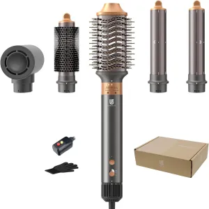 Hair Dryer Brush, webeauty 5 in 1 Professional Hot Air Styling, High-Speed Negative Ionic Hair Dryer Fast Drying, Multi Hair Styler with Air Curling Iron, Volumizing, Straightening (Grey Gold)