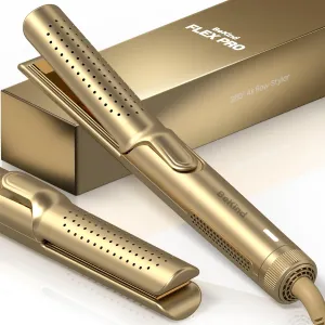 Hair Straightener and Curler 2 in 1 by BeKind Flex, 360° Hair Styler Flat Iron for All Styles, Floating Plates Design, Airflex Lower Temp for Better Styling, Gift for Girls and Women - Golden
