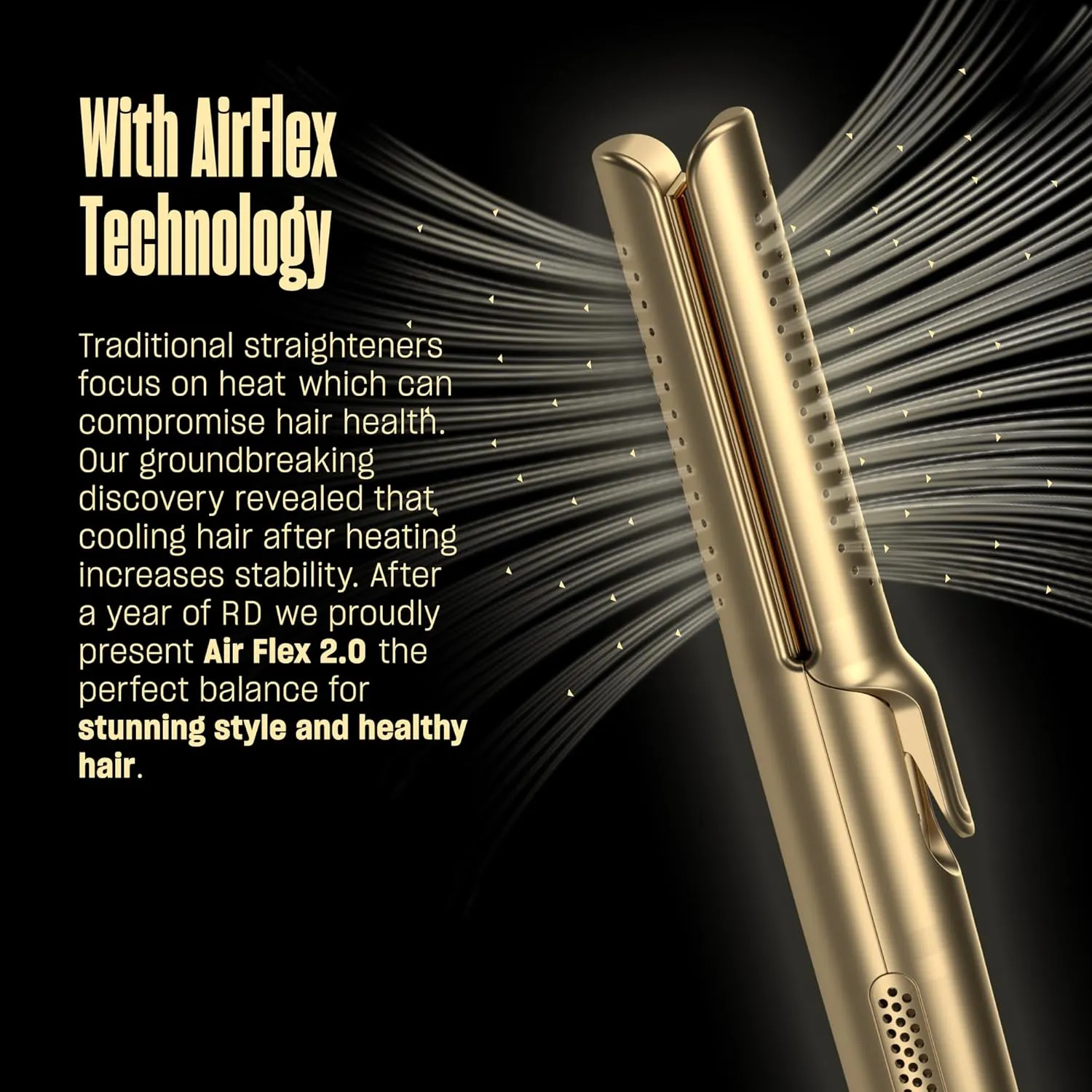 Hair Straightener and Curler 2 in 1 by BeKind Flex, 360° Hair Styler Flat Iron for All Styles, Floating Plates Design, Airflex Lower Temp for Better Styling, Gift for Girls and Women - Golden