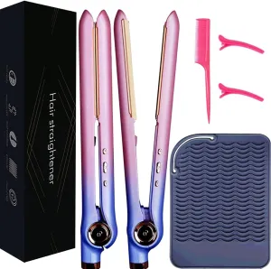 Hair Straightener and Curler 2 in 1, Nano Titanium Ceramic Flat Iron with Argan Oil, Ionic Protect Hair,Curling Iron 1 inch, 25 Kinds of Temp Settings LCD Display & Auto Shut-Off (Multi-Colored)