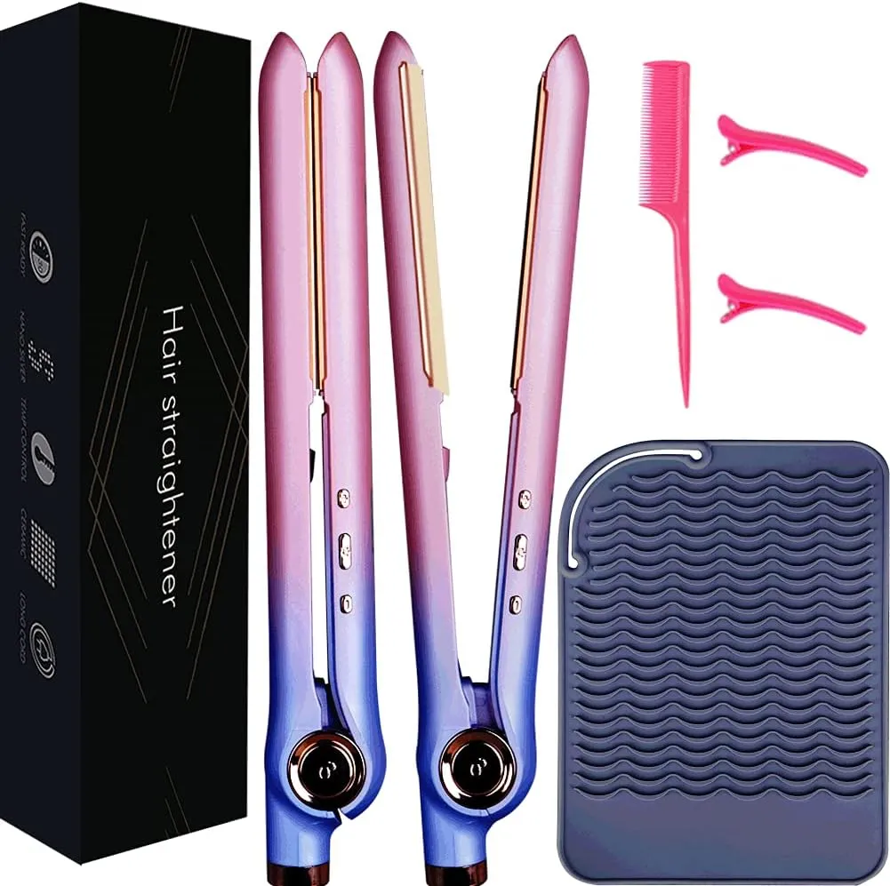 Hair Straightener and Curler 2 in 1, Nano Titanium Ceramic Flat Iron with Argan Oil, Ionic Protect Hair,Curling Iron 1 inch, 25 Kinds of Temp Settings LCD Display & Auto Shut-Off (Multi-Colored)