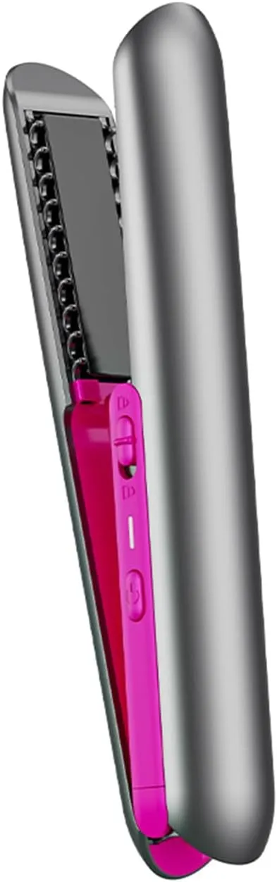 Hair Straightener, Flat Irons, Rechargeable Curling Iron with 3 Temperature, Portable Straightener and Curler 2 in 1 Hair Tools for differnet Hair Style（Grey Red Rose