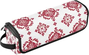 Hair Tool Travel Bag with Heat Resistant Mat Removable Hair Styling Accessories Organizer for Flat Irons, Straighteners, Curling Irons, Red Snowflake Chinese Classical Hair Accessories