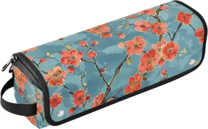 Hair Tools Travel Bag with Heat Resistant Pad Large Capacity Hair Straighteners Organizer for Flat Irons, Straighteners, Curling Irons, Blue Flowers Red Background Travel Bag for Women