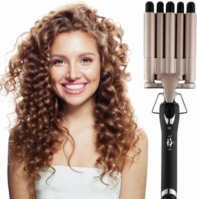 Hair Curling Iron 5 Barrel Curling Iron Wand 0.6 Inch Hair Waver Portable Hair Crimper Two Temperature Setting Ceramic Hair Curler Curling Iron