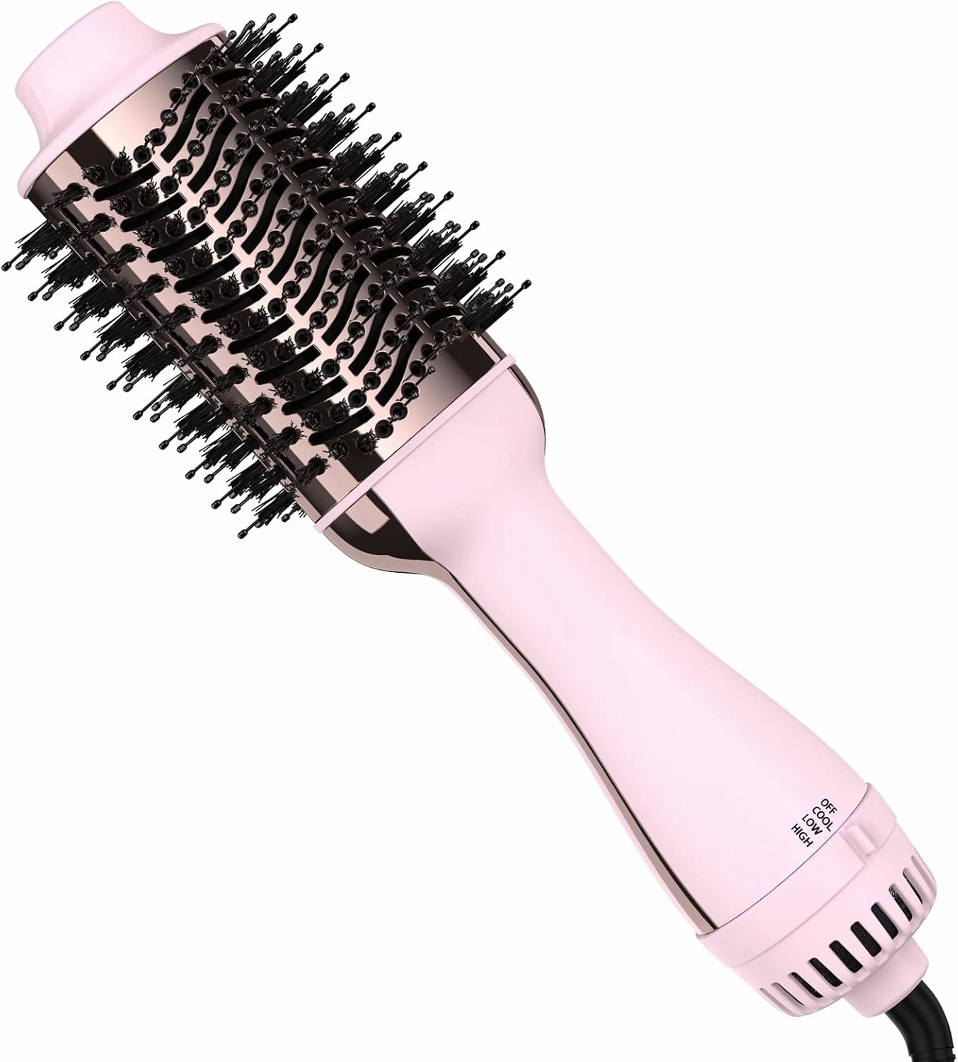 Hair Dryer Brush, 4 in 1 Styling Tools Blow Dryer with Ceramic Oval Barrel, Hot Air Brush Hair Straightener Brush for All Hair Types, Pink, Ionic Technology, 1200W, 3 Heat Settings