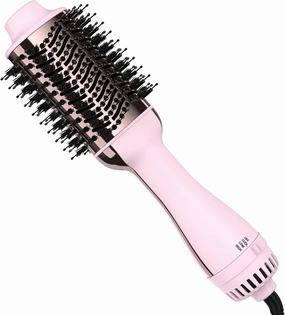 Hair Dryer Brush, 4 in 1 Styling Tools Blow Dryer with Ceramic Oval Barrel, Hot Air Brush Hair Straightener Brush for All Hair Types, Pink, Ionic Technology, 1200W, 3 Heat Settings