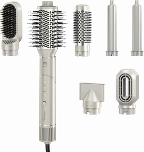 Hair Dryer Brush 7 in 1 Professional Hot Air Styler, 110,000 RPM High Speed Negative Ionic Dryer, Straightener Comb & 2 Auto Wrap Curlers, 2 Concentrator, Oval & Round Styling Brush
