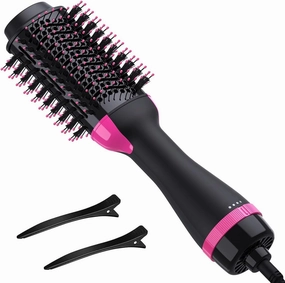 Hair Dryer Brush Blow Dryer Brush in One, 3 in 1 One Step Hair Dryer and Styler Volumizer with Negative Ion Anti-frizz Ceramic Oval Barrel Hot Air Brush for Drying, Straightening, Salon - Black Pink