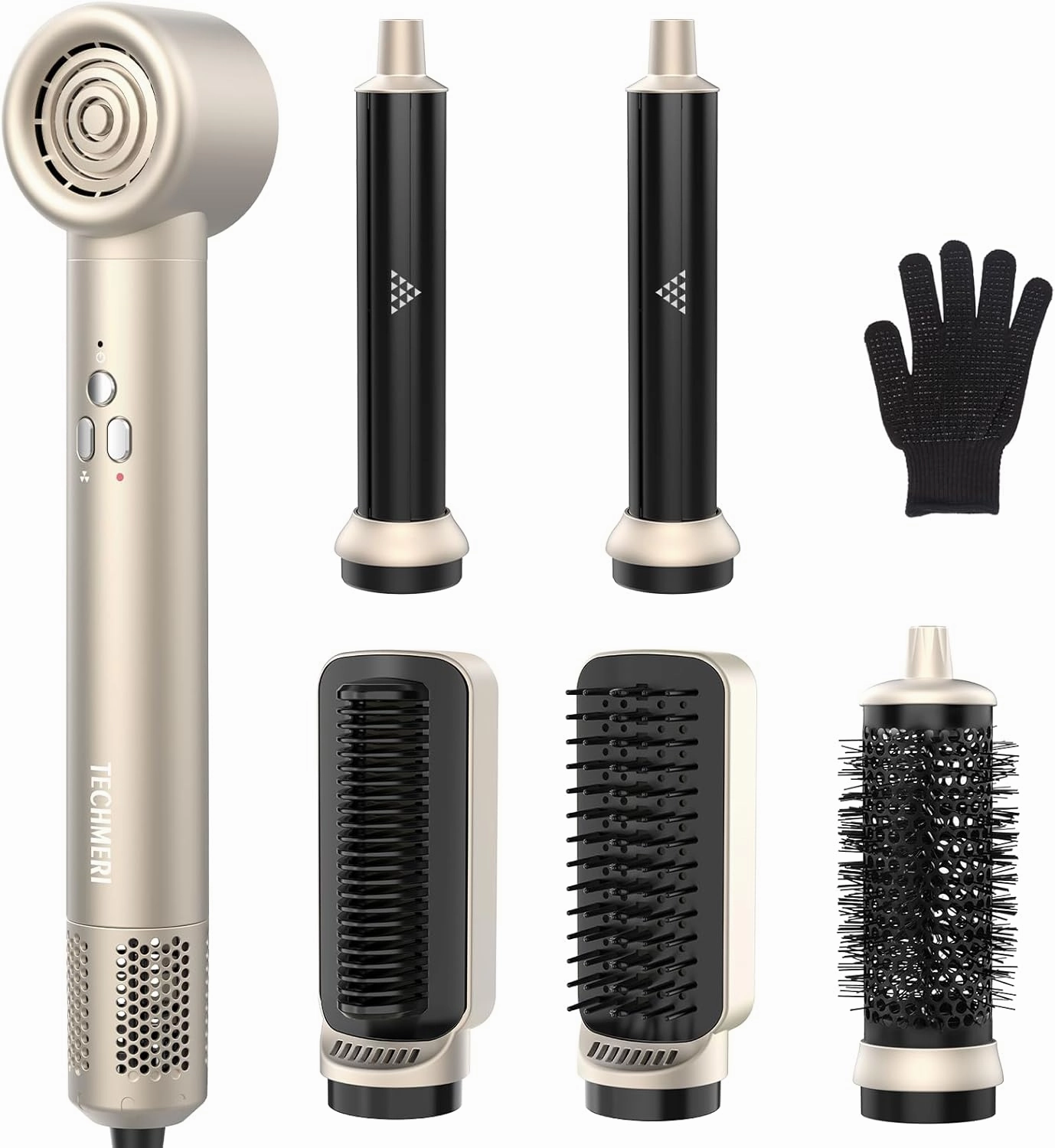 Hair Dryer Brush TECHMERI 6 in 1 Blow Dryer Brush Ions, Detachable Hair Styler Tools, Auto Wrap Curler, Hot Air Brush for Drying, Straightening and Volumizing, High Speed