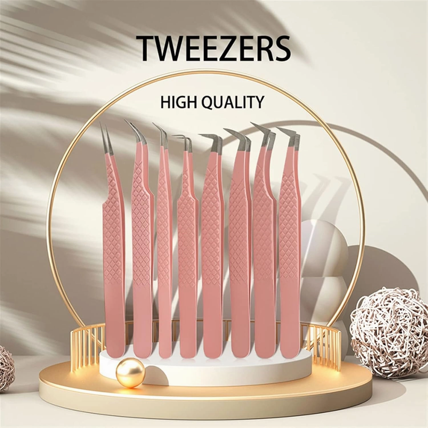Hair Removal Tweezers Eyelash Tweezers Pink Stainless Steel Professional Super Hard high-Precision Eyelash Tweezers Eyelash Extension kit(Pink01)