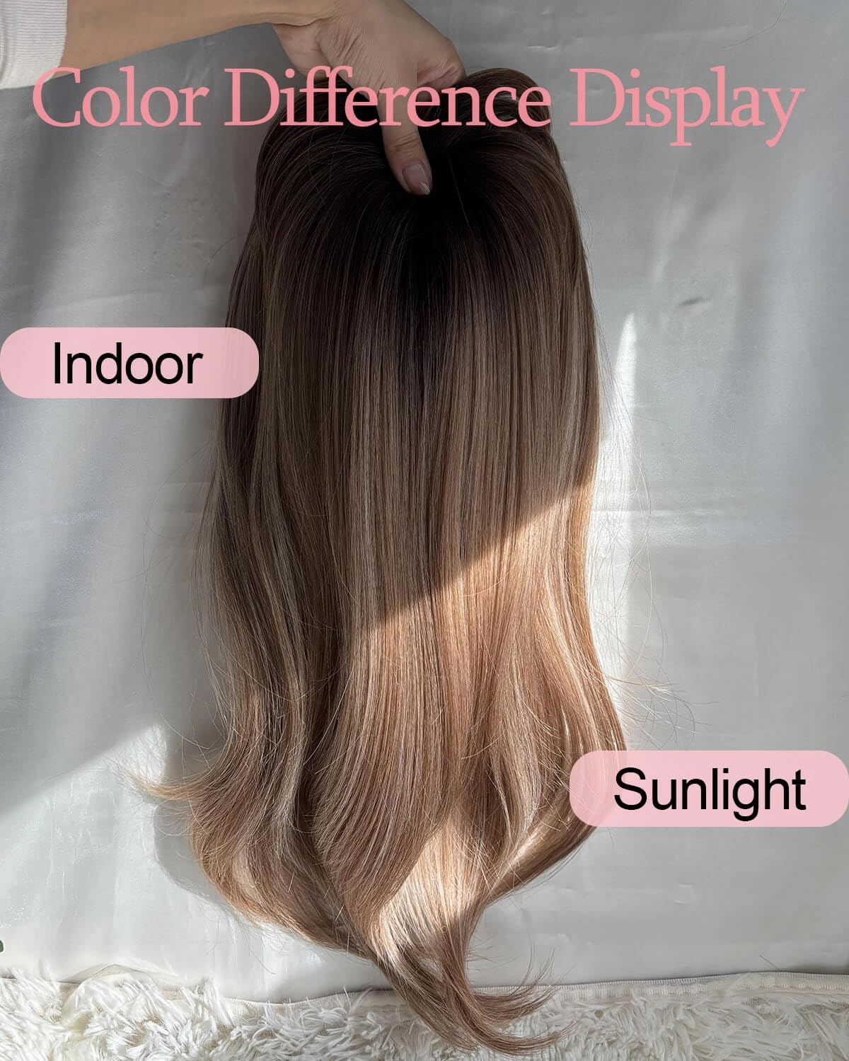 Hair Topper 18inch Hair Toppers for Women with Thinning Hair 6.5"X6.5" Big Base Synthetic Toppers Hair Pieces for Women Fiber Wiglets with Fringe Light Brown with Dark Root