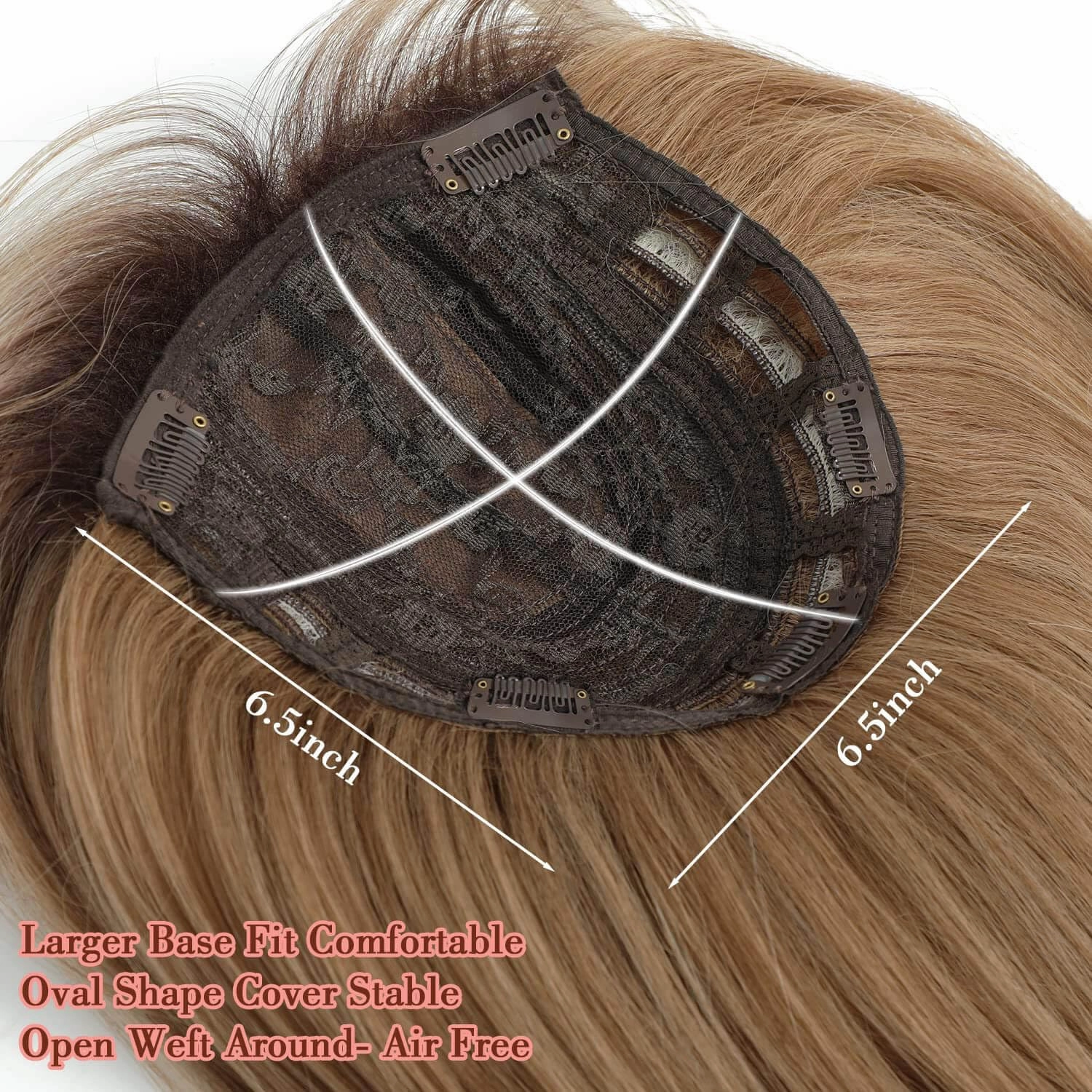 Hair Topper 18inch Hair Toppers for Women with Thinning Hair 6.5"X6.5" Big Base Synthetic Toppers Hair Pieces for Women Fiber Wiglets with Fringe Light Brown with Dark Root