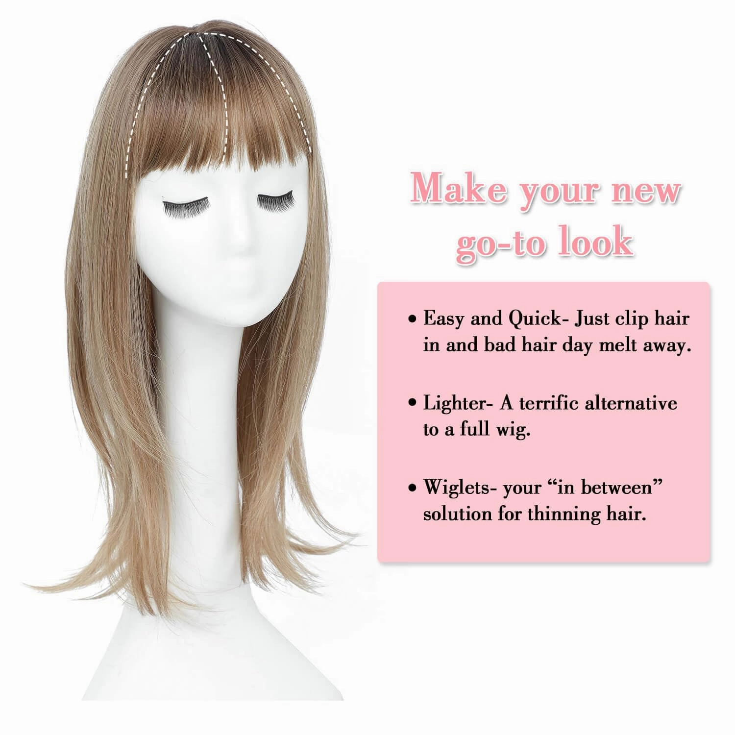 Hair Topper 18inch Hair Toppers for Women with Thinning Hair 6.5"X6.5" Big Base Synthetic Toppers Hair Pieces for Women Fiber Wiglets with Fringe Light Brown with Dark Root