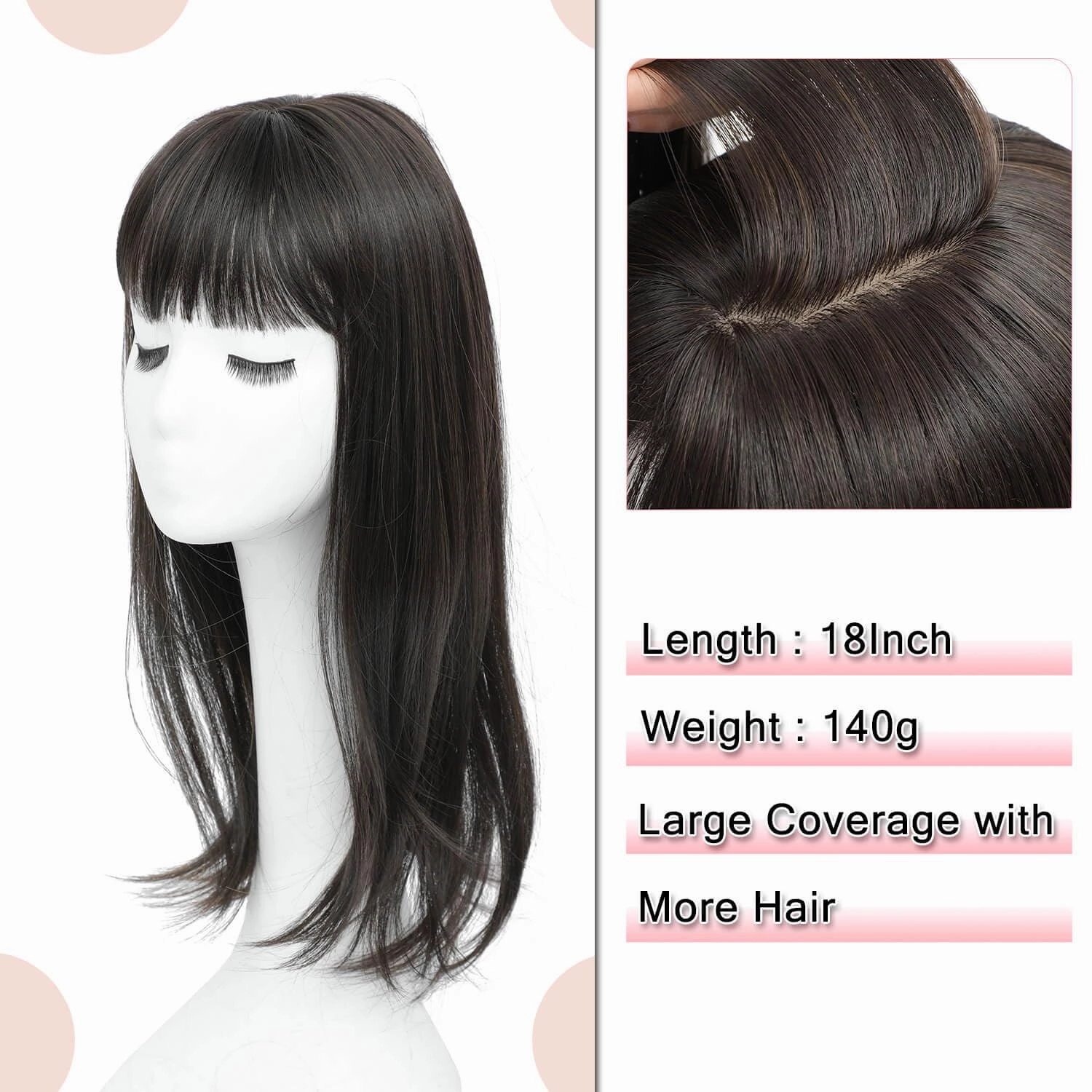 Hair Topper Long 18inch Hair Toppers for Women with Thinning Hair 6.5"X6.5" Big Base Cover Thinning Hair Clip in Hair Toppers for Women Fiber Wiglets with Fringe(Dark Brown)
