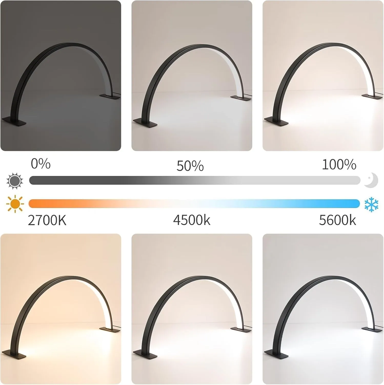 Half Moon Light for Nail Desk, 29" 50W Professional LED Light with 3 Color Temperatures & Dimmer, Multi-Purpose Lighting for Eyelash Extensions, Nail Art, Tattoos, Reading (Black)