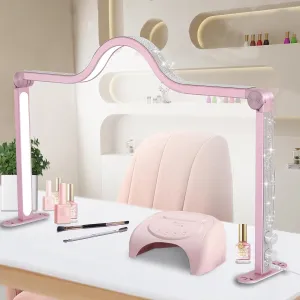 Half Moon Light for Nail Desk, 34.5In Foldable Square Tech Lamp, 3000-6000K Dimmable for Manicure, Lash Eyelash Extension, Tattoo, Eyebrows, Crafts (Rose Gold, A)