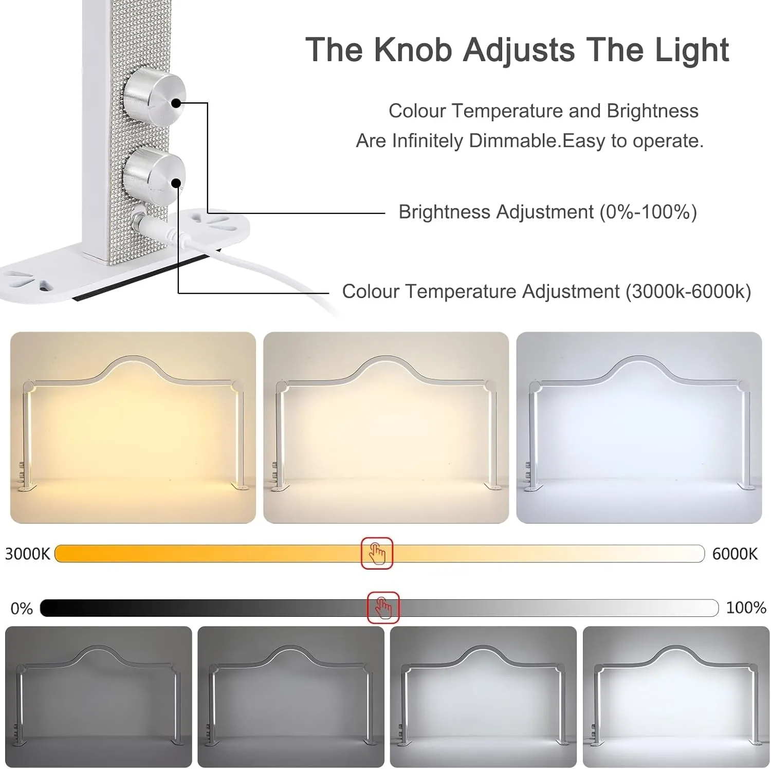Half Moon Light for Nail Desk, 34.5In Foldable Square Tech Lamp, 3000-6000K Dimmable for Manicure, Lash Eyelash Extension, Tattoo, Eyebrows, Crafts (Rose Gold, A)