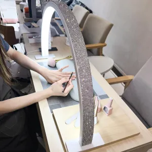 Half Moon Light for Nail Desk with Phone Holder, 29" 50W Professional LED Light with 3 Color Temperatures & Dimmer, Multi-Purpose Lighting for Eyelash Extensions, Nail Art, Tattoos, Reading