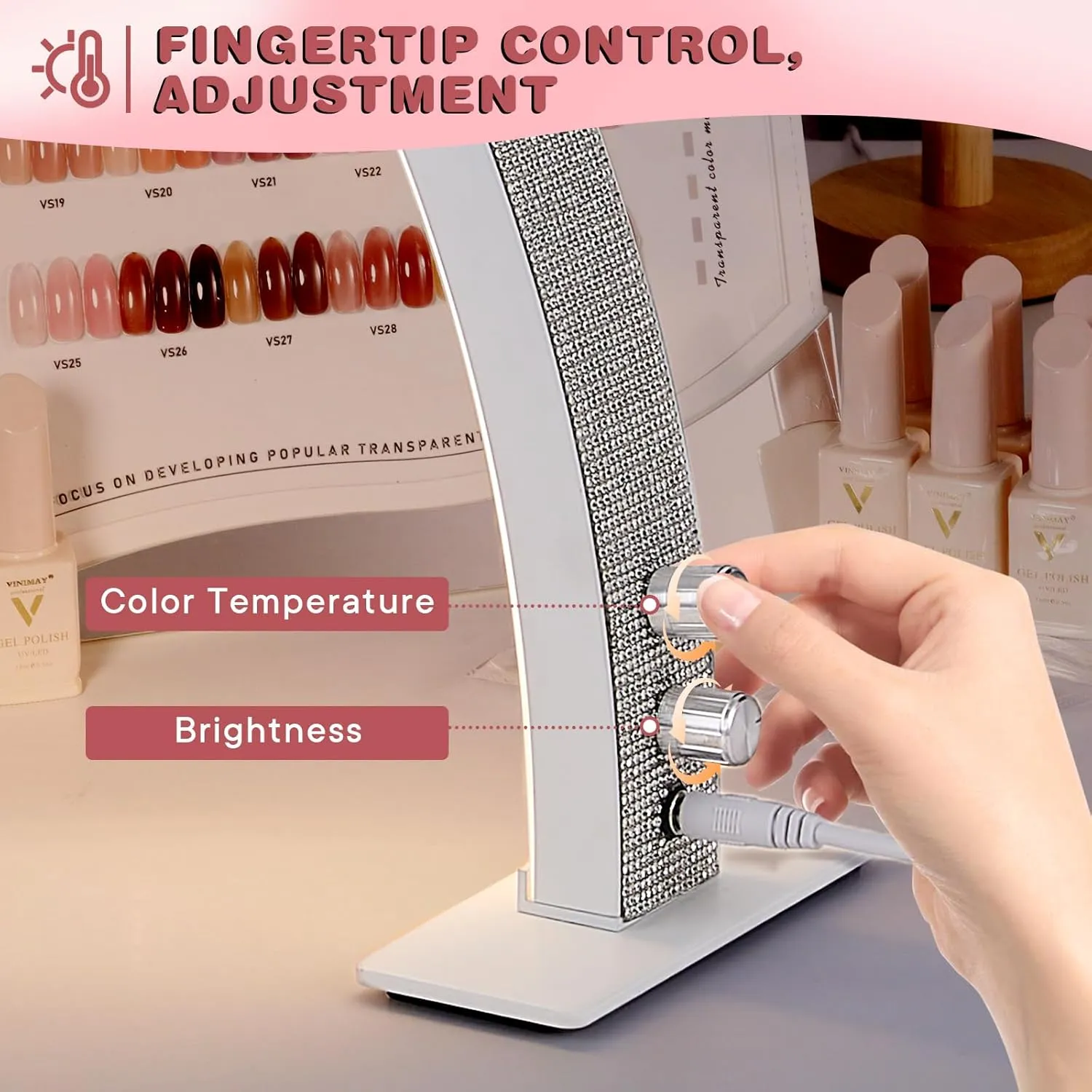 Half Moon Light for Nail Desk with Phone Holder, 29" 50W Professional LED Light with 3 Color Temperatures & Dimmer, Multi-Purpose Lighting for Eyelash Extensions, Nail Art, Tattoos, Reading