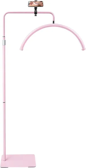 Half Moon Light - LED Floor Lamp for Lash and Eyelash Extensions, Tattoos, Estheticians, Office, Living Room, Working, and Reading - Cool/Warm Light, Adjustable Height & Angle, with Phone Holder（Pink）